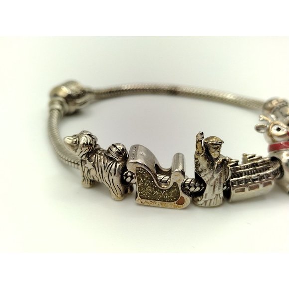 Sterling Silver Sliding Charm Reflection Beads Bracelet Dog Sled Reindeer 7.75" - Picture 2 of 9